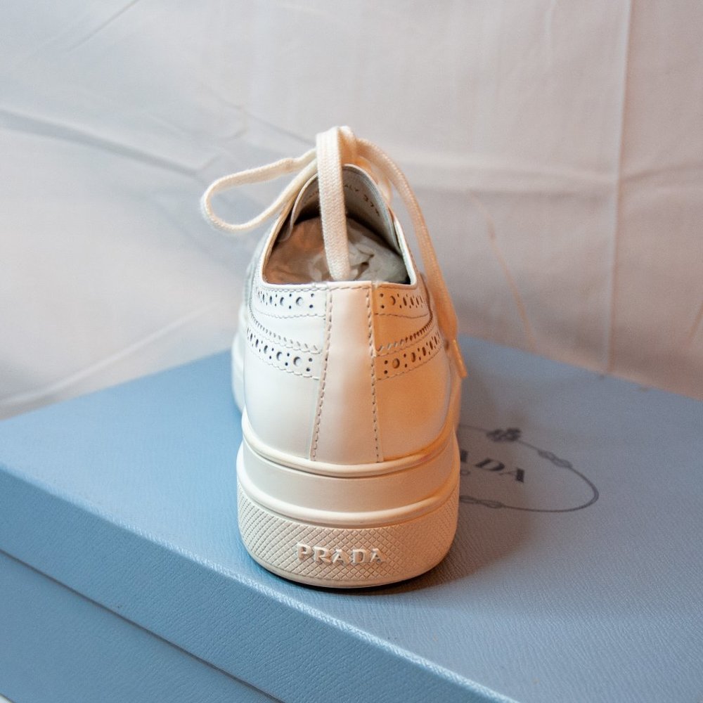 Prada White Leather Wingtip Oxfords - Picture 7 of 13